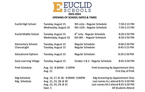 euclid city schools calendar.